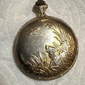 Vintage - Swiss Made - JC Penny Mechanical Wind Up Pocket Watch - Duck Hunt Dog